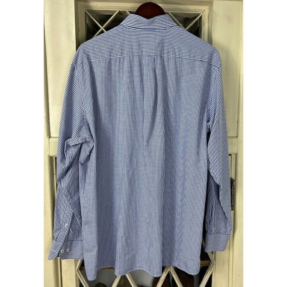 ROWM Shirt Mens Sz XLT Blue White Gingham Plaid Button Up Long Sleeve Cotton T4 - Picture 7 of 11